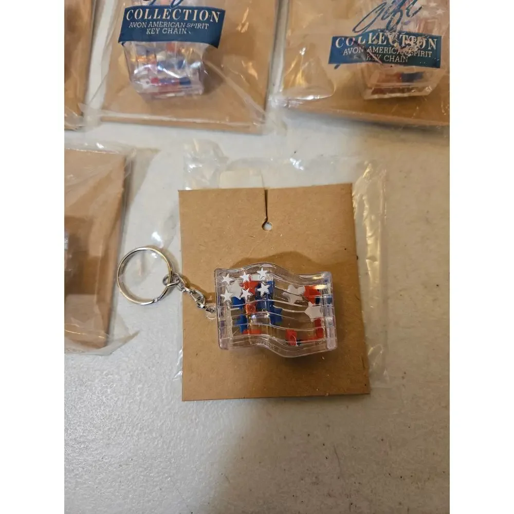Vintage Avon American Spirit Flag Keychain Lot of 8 Old Stock Red White Blue